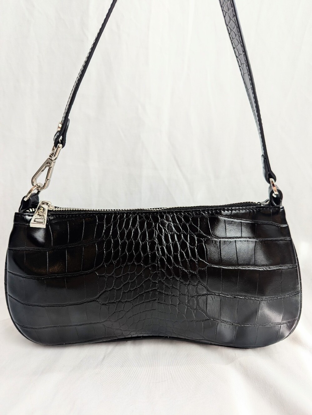 JW PEI Croc Embossed Shoulder Bag Black Y2K Baguette Purse
